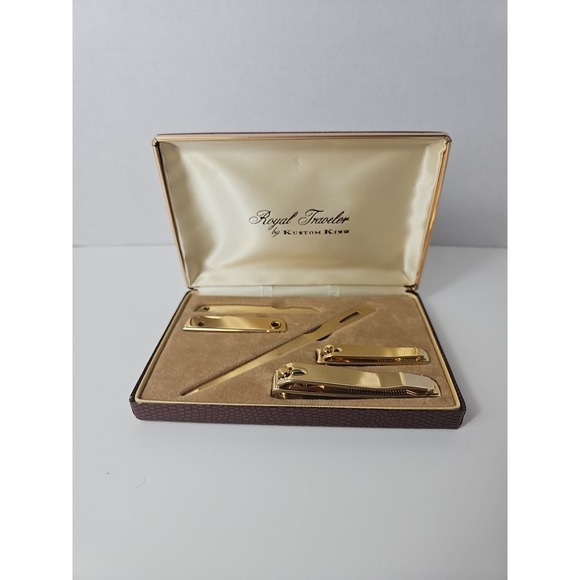 Vintage Royal Traveler by Kustom King Gold Nail Care 5 Piece Set In Box - Picture 1 of 12